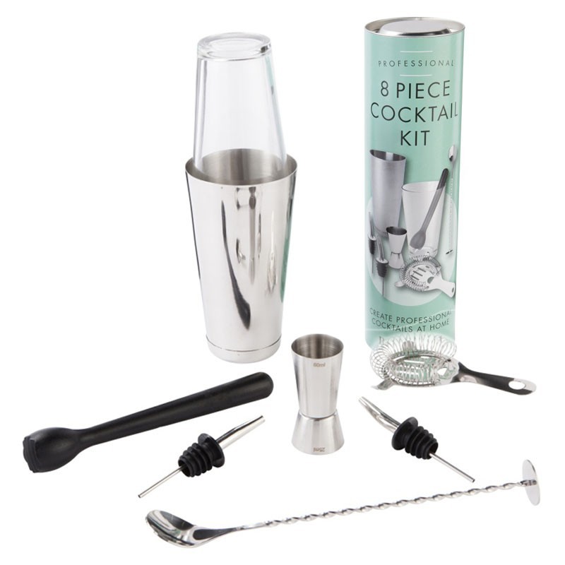 Set Bartender con Utensili (8 Pezzi!) [MEZCLAR] Kit Cocktail in Scatola Regalo