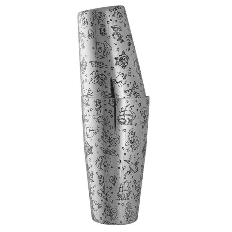 Boston Shaker TIN-on-TIN TATTOO [UrbanBAR] cu Bază Îngreunată – Set 2 Piese
