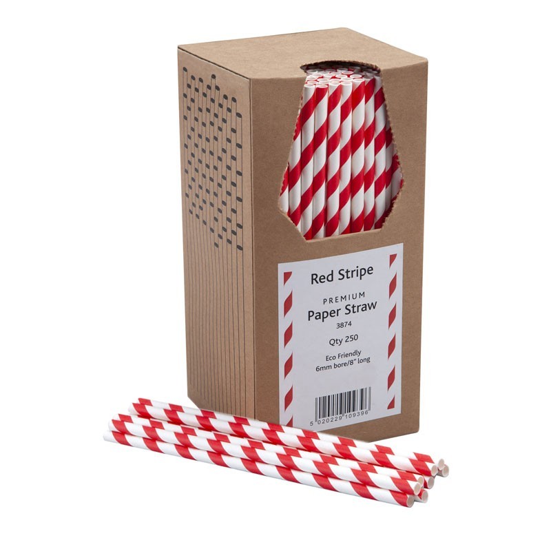 Paper Straws (ECO Friendly) with Red and White Stripes, 250 pcs
