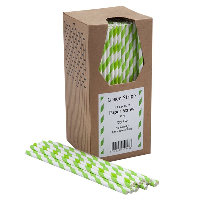 Pajitas de Papel (¡Juego de 250pzas!) con Rayas Blancas y Verdes 3878