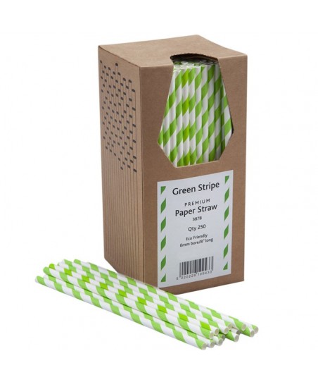 Pajitas de Papel (¡Juego de 250pzas!) con Rayas Blancas y Verdes 3878