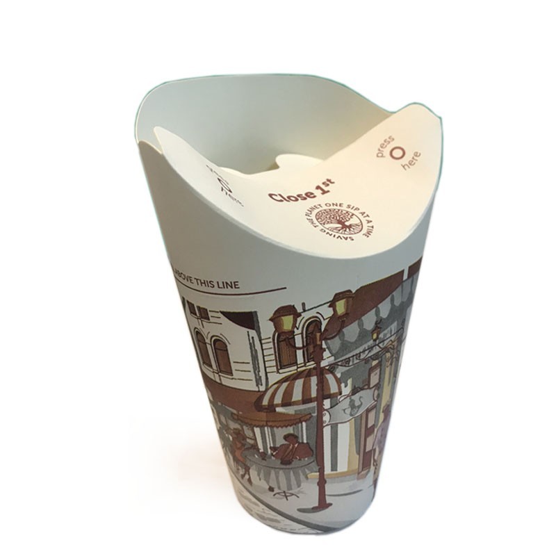 Take Away Paper Cups, FOLDABLE LID - 12oz Disposable 40pcs