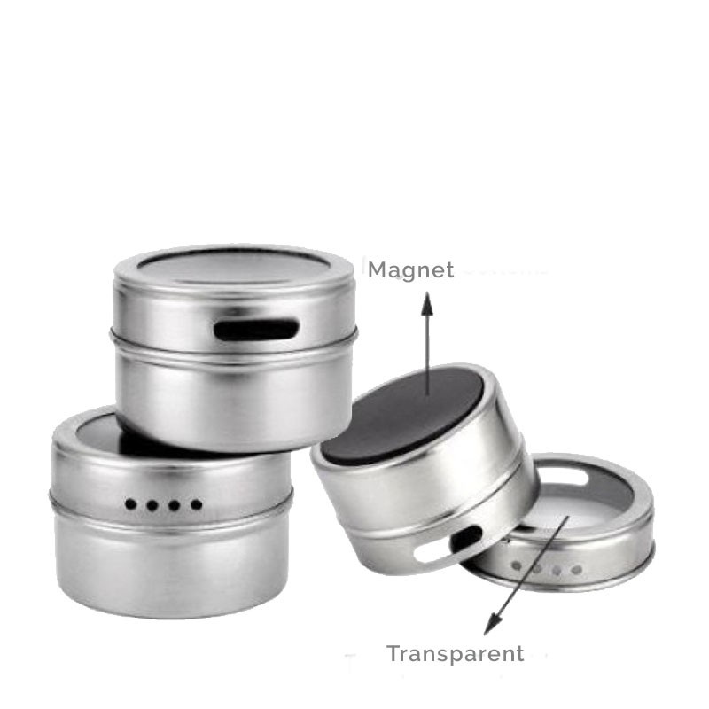 tarros de acero inoxidable para especias con base magnética