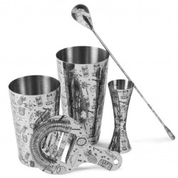 Set de COCTELERÍA TIKI [UrbanBAR] con 5 Utensilios – Estuche de Regalo Premium