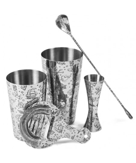 Set Barman TATTOO [UrbanBAR] – 5 Piese Profesionale în Cutie Cadou Premium