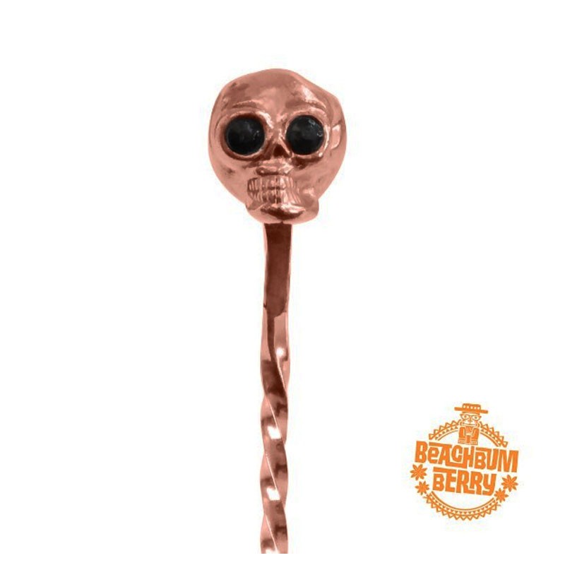 Lingura Bar TIKI 33cm cu CRANIU ROSE GOLD [Cocktail KINGDOM] Bar Spoon