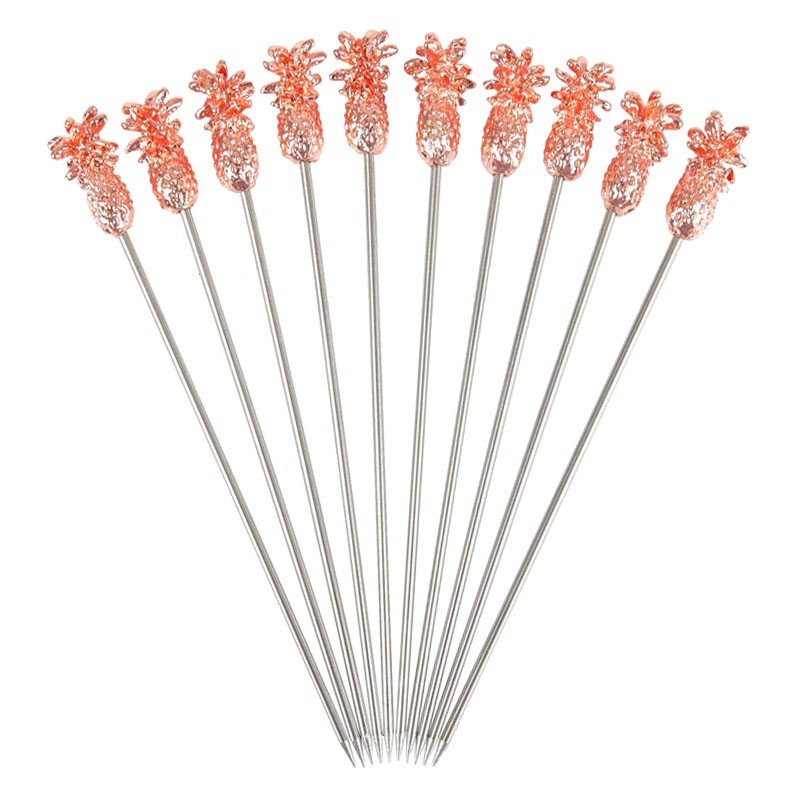Scobitori METAL cu ANANAS (Set 10buc!) ROSE GOLD, Reutilizabili