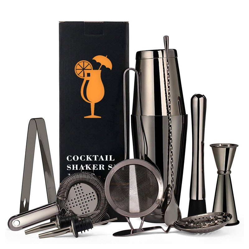 GunMETAL BLACK Barware Set for Bartenders (11 Pieces!) in Gift Box