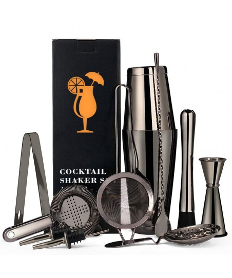GunMETAL BLACK Barware Set for Bartenders (11 Pieces!) in Gift Box