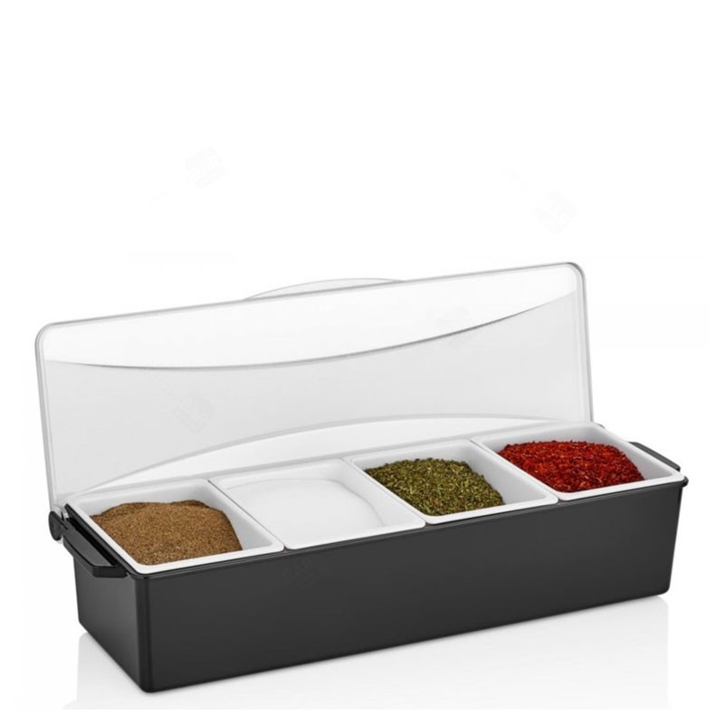 Dispenser per Spezie / Organizzatore per Frutta Tagliata - 4 Scomparti con Coperchio