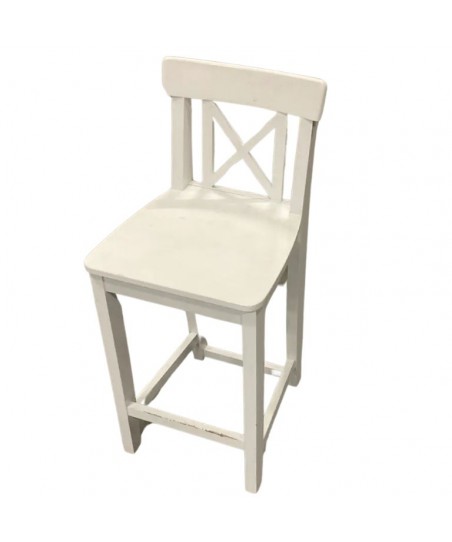 Taburete Alto de Bar - con Respaldo de Madera Blanca