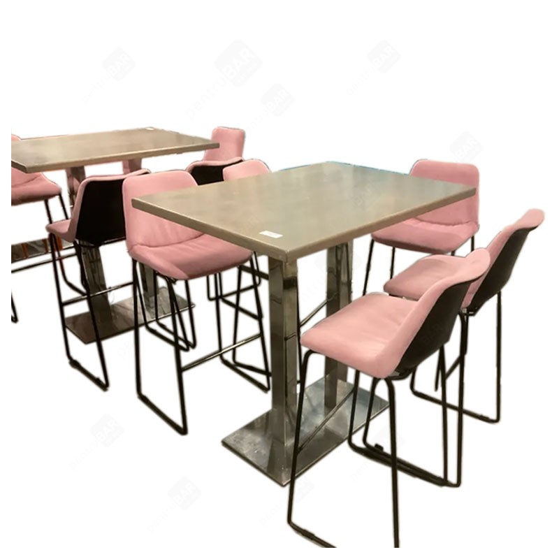 Bar Set – High Table + 5 Upholstered Pink Bar Stools (Modern Design, Used, Good Condition)