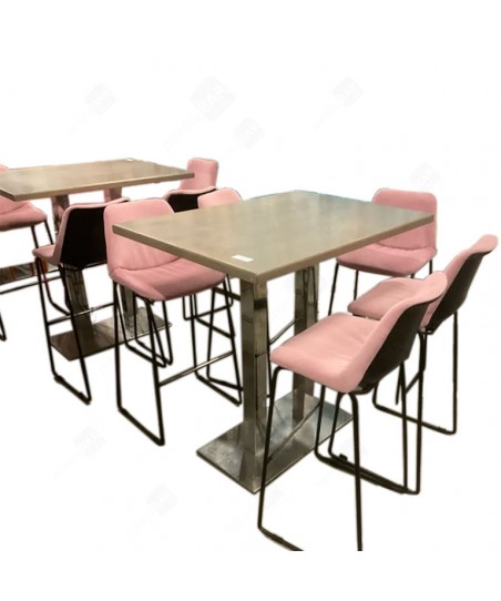 Bar Set – High Table + 5 Upholstered Pink Bar Stools (Modern Design, Used, Good Condition)
