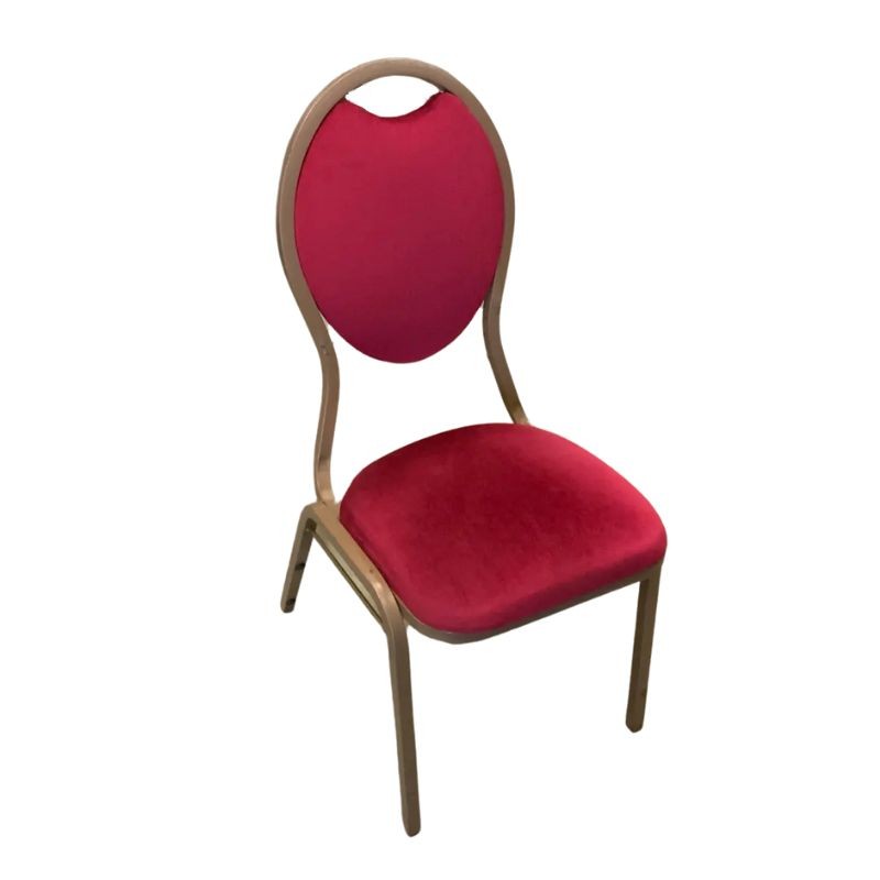 Scaun de Restaurant STIVUIBIL - Cadru Metalic, Tapitat cu Stofa Rosie