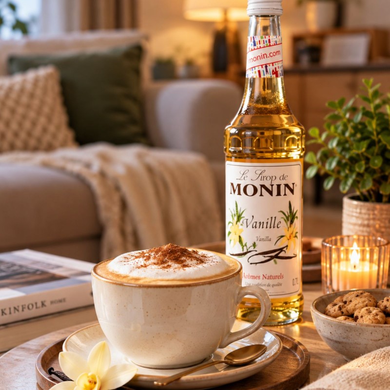 Sirop MONIN Vanilla 700 ml – Cappuccino cu vanilie preparat acasă